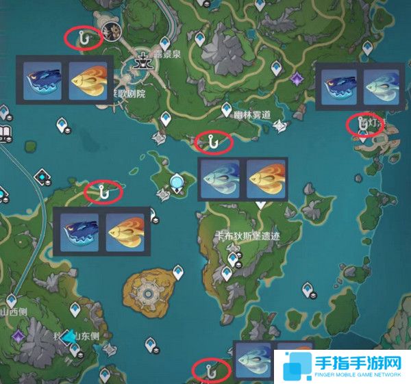 《原神》灰河渡手钓鱼地点分布图灰河渡手精炼材料钓鱼点位攻略7