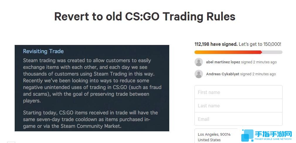 V社限制《CSGO》交易引抗议 11万玩家请愿撤销改动