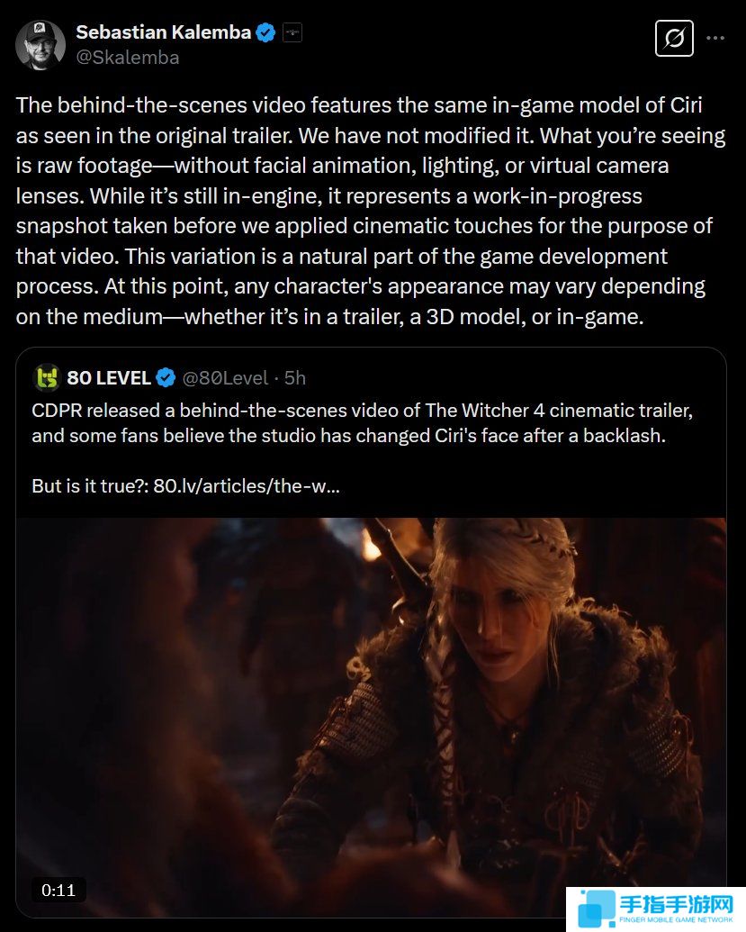 《巫师4》总监否认更改希里样貌 还是同一个模型
