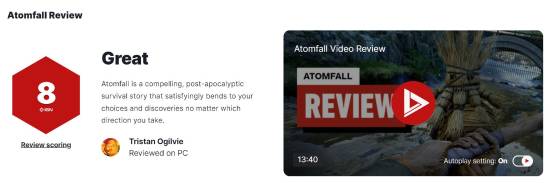 《原子陨落》IGN给8分：巧妙融合《艾尔登法环》和《辐射》