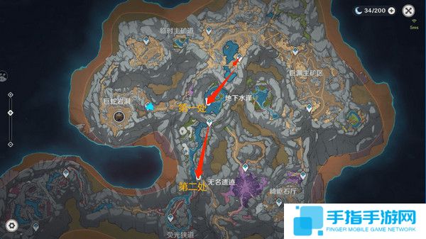 《原神》层岩巨渊地下矿区两处钓鱼点位置2