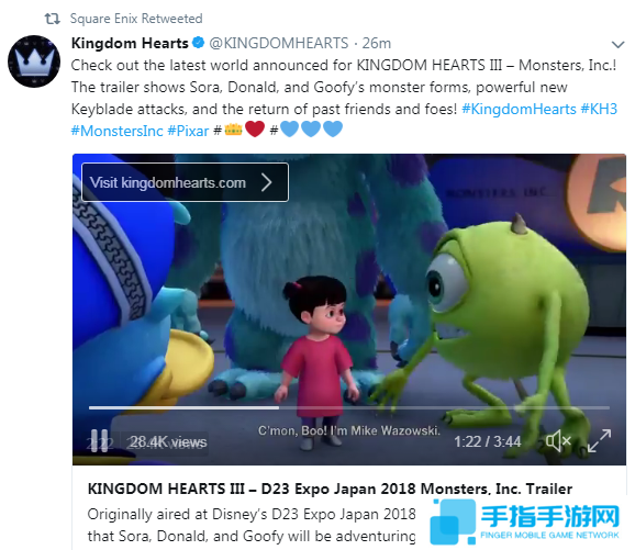 《王国之心3》发布新预告片 进入怪兽电力公司世界