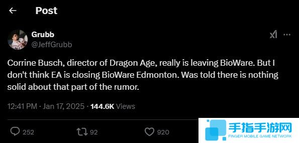 《质量效应5》总监暗示游戏正常开发 并未受工作室关闭传言影响