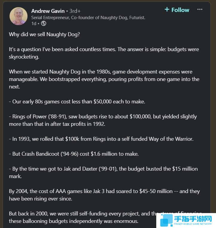顽皮狗创始人：把工作室卖给索尼很正确 继续弄新作无压力