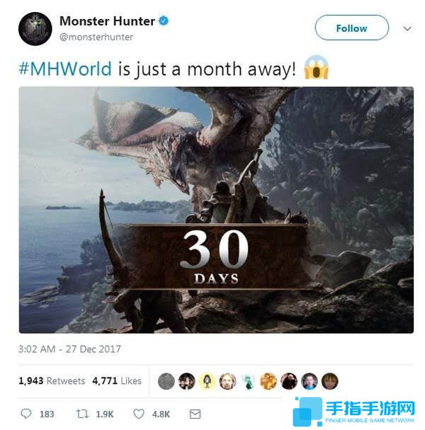 《怪物猎人世界》官微特发喜讯 游戏发售倒计时30天_全球新游