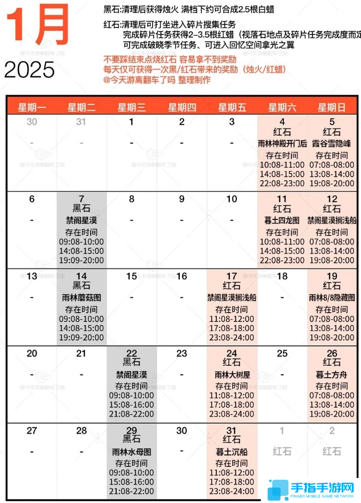 光遇2025年1月红石掉落时间表图二
