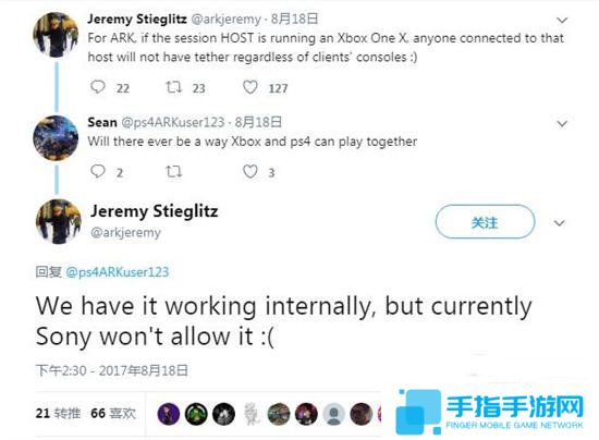 《方舟》开发商：索尼不想支持跨平**机功能